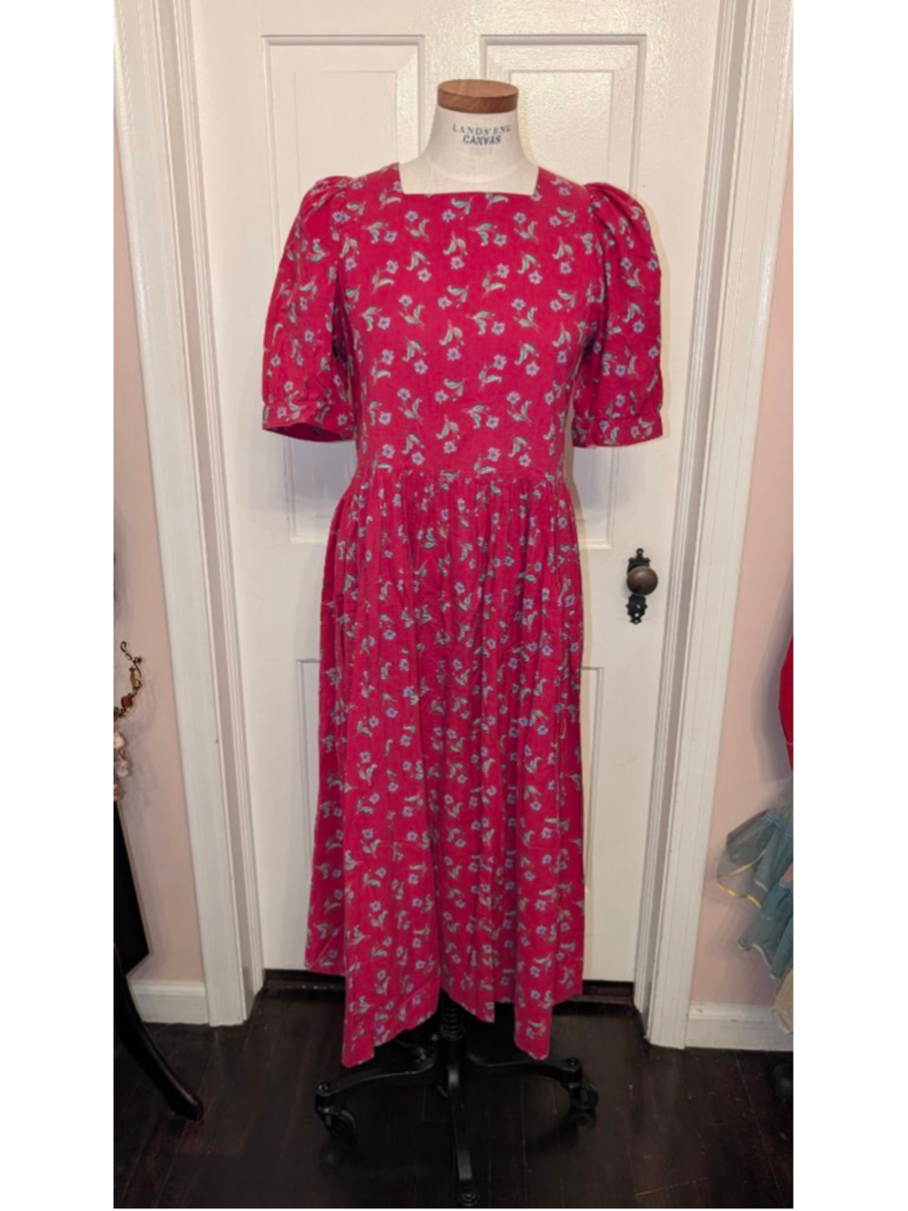 Women's vintage Laura Ashley Red Floral Midi Dress, Size 14